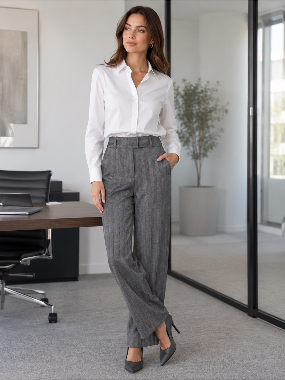 BABATON Herringbone Wide-Leg Dress Pants